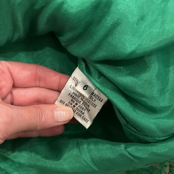 Lace Overlay Silk Green Dress Size 6 - Picture 4 of 12